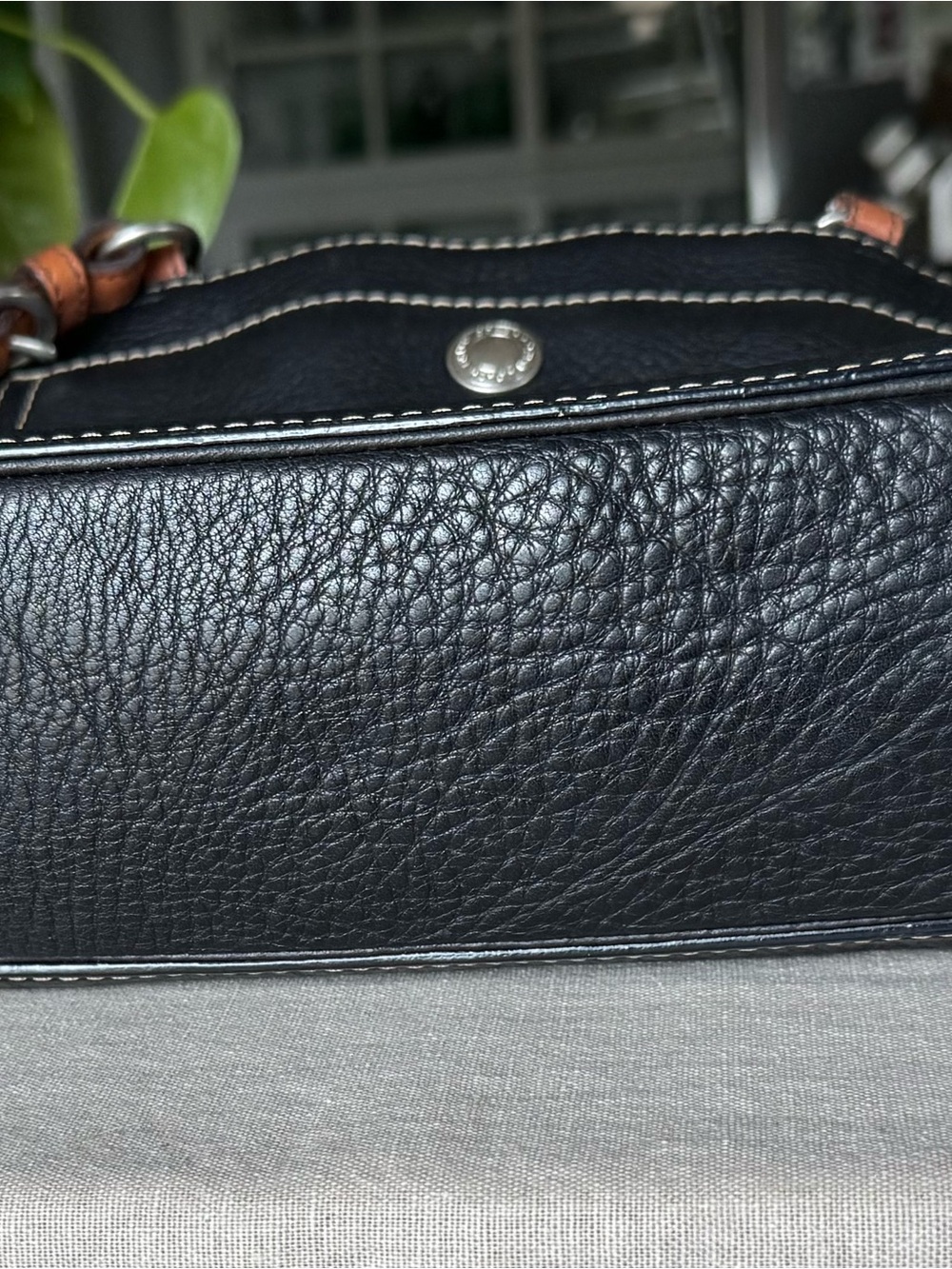 Coach Black Pebbled Leather Tote with Saddle Brown Handles - Picture 3 of 9